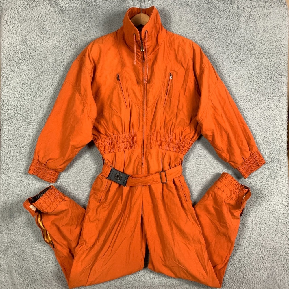 VTG Bogner Ski Suit Women's 10 Orange One Piece Snowsuit USA Made Embroidered